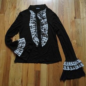 Ariella Black Button Down Ruffle Shirt